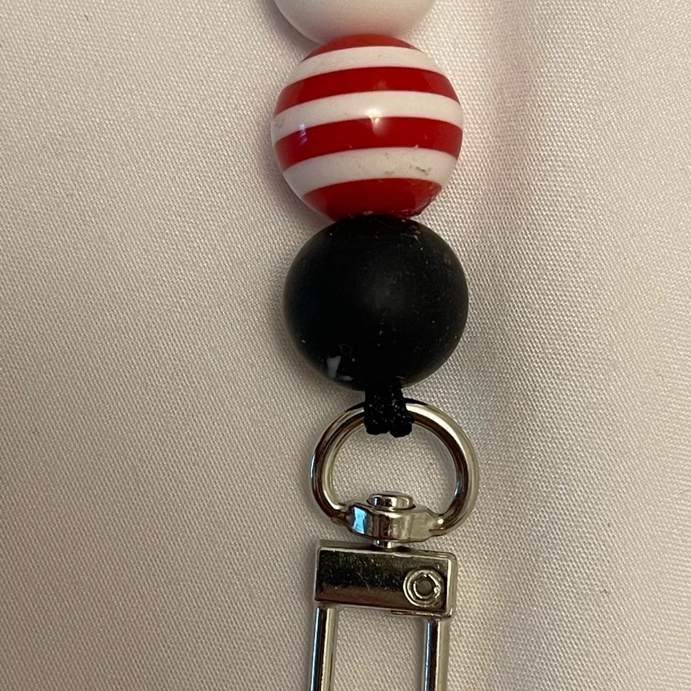 Hand Crafted Black and Red Beaded Phone Clip